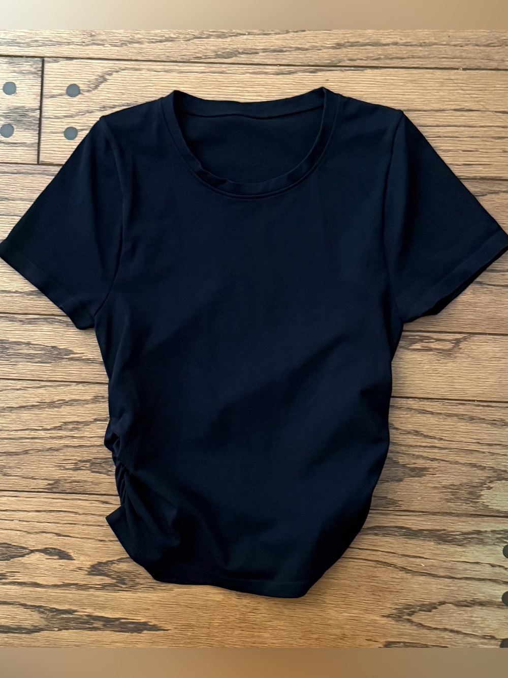 OQQ Women's Black Ruched Side Fitted T-Shirt Top Size Large